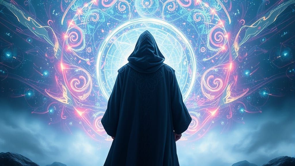 Mystical Traveler at Cosmic Portal Threshold