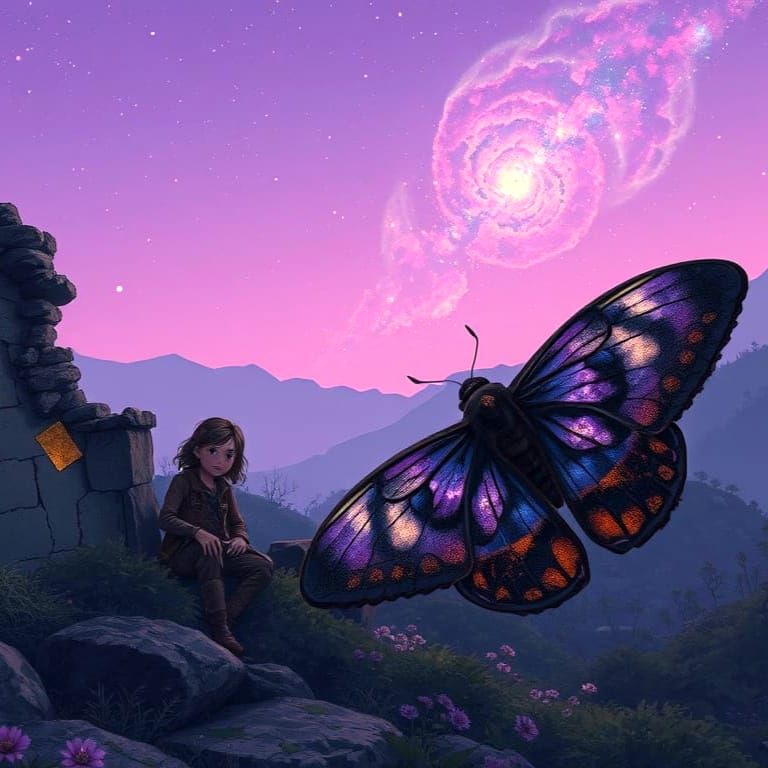 Forgotten City Meets Celestial Beauty in a Dreamlike Scene