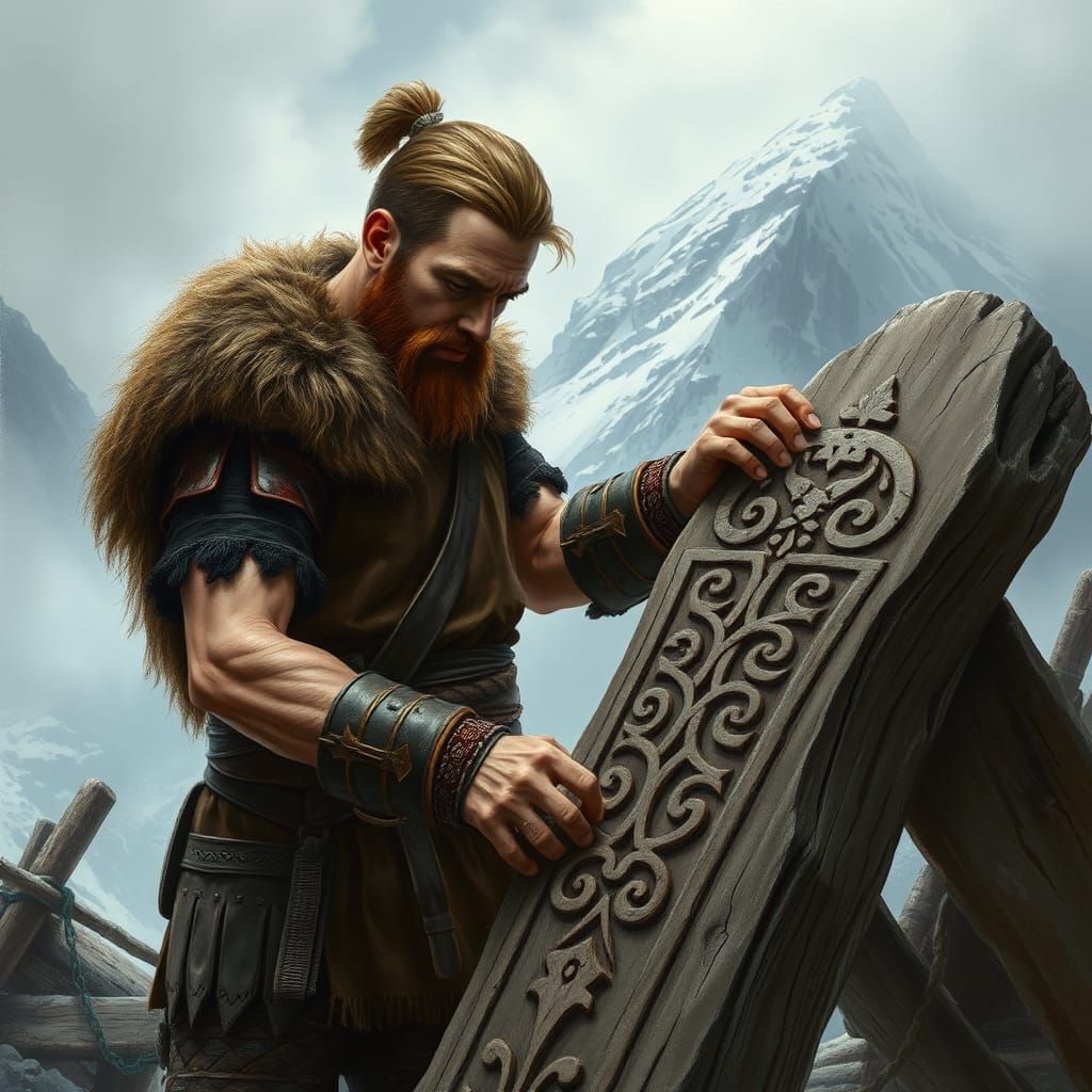 Viking Carving Wood in Detailed Fantasy Realism