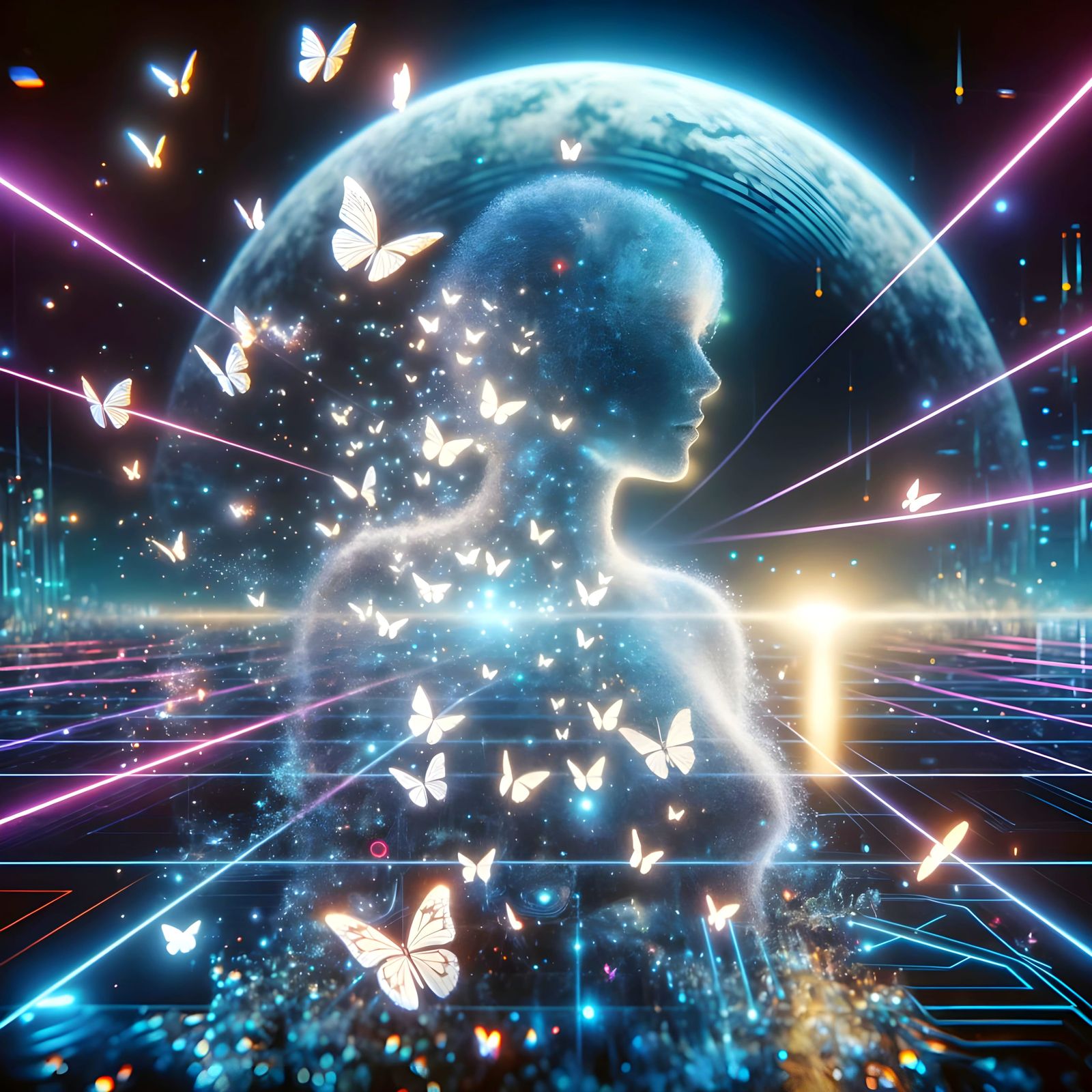 Futuristic Hologram Goddess in Cyberpunk Cosmos