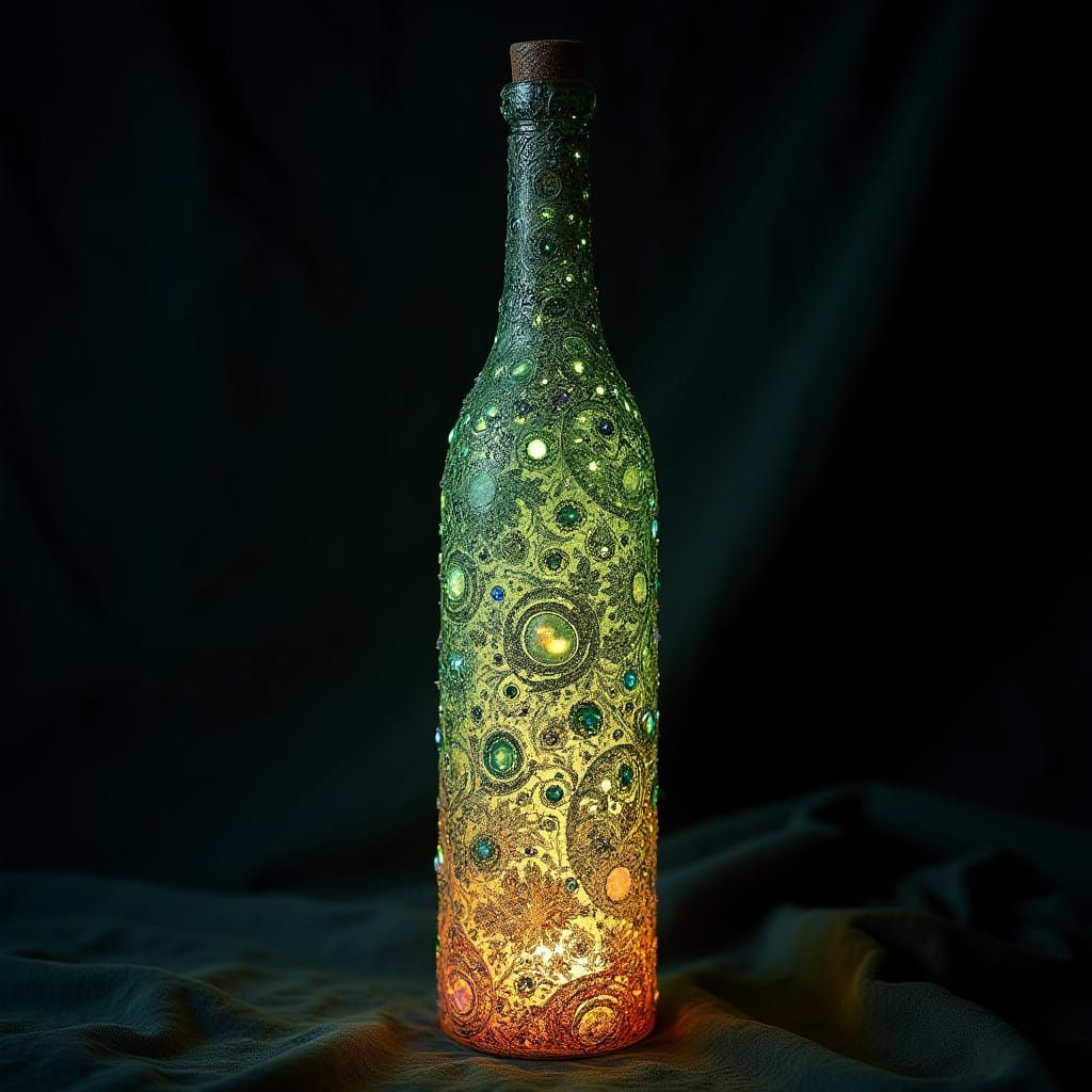 Fae Wine Bottle in Iridescent Hues Radiates Holy Glow