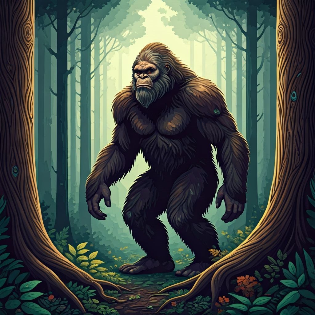 Bigfoot in Mystical Forest with Fractal Details