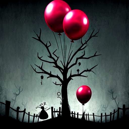 Spooky Cherries and Balloons in Burtonesque Digital Art