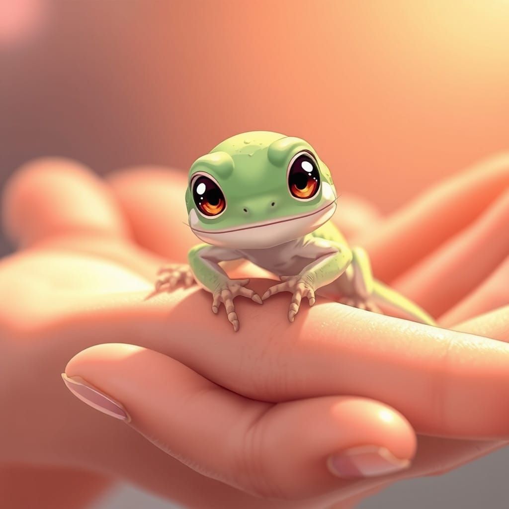Adorable Baby Lizard in Gentle Human Hand
