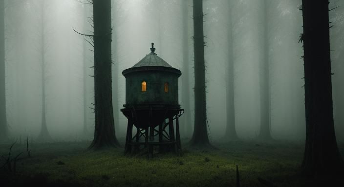 Creepy Well in Dark Forest with Eerie Glow