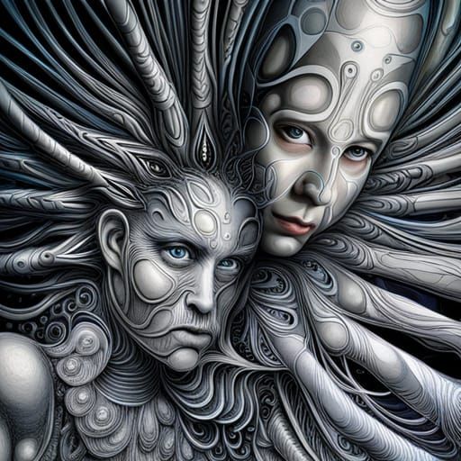 Electric Fractal Faces in Biomechanical Style