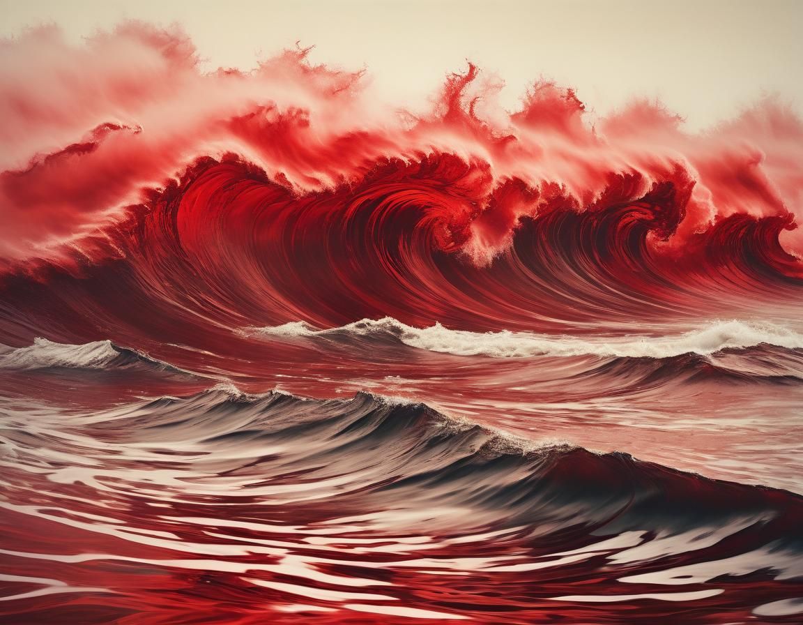 Crimson Ocean: A Vintage, Surreal Red Seascape