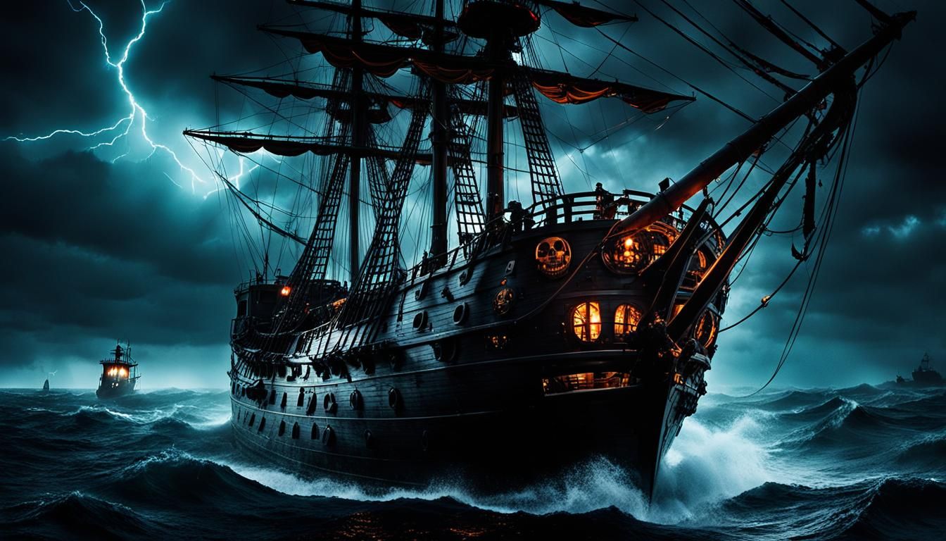 Haunted Ship at Sea in Dark Romanticism Style
