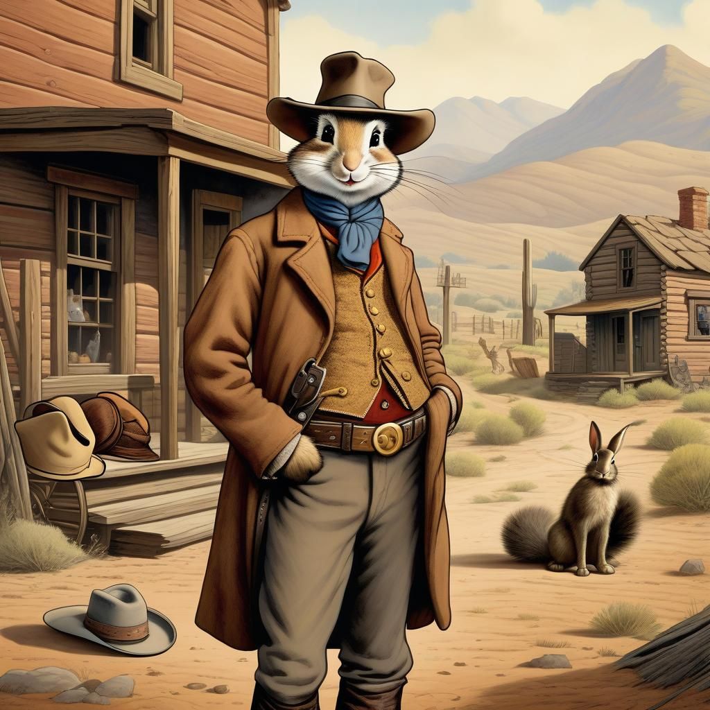 Wild West Outlaw Portrait in Cartoon Style