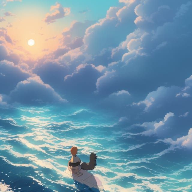 Seascape Torii Gate in Ghibli Anime Style