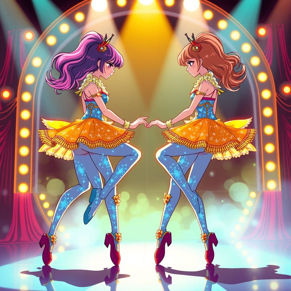 Vibrant Chorus Girls Dance in Whimsical Harmony