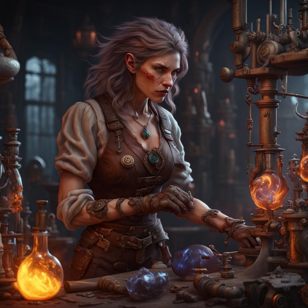 Female Werewolf Glassblower: Fantasy Concept Art