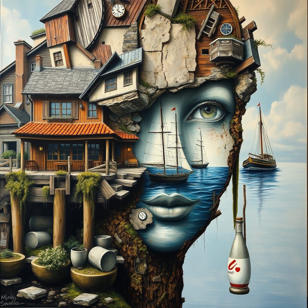 Dockside Wine Bar with Nautical Theme in Hyperrealism