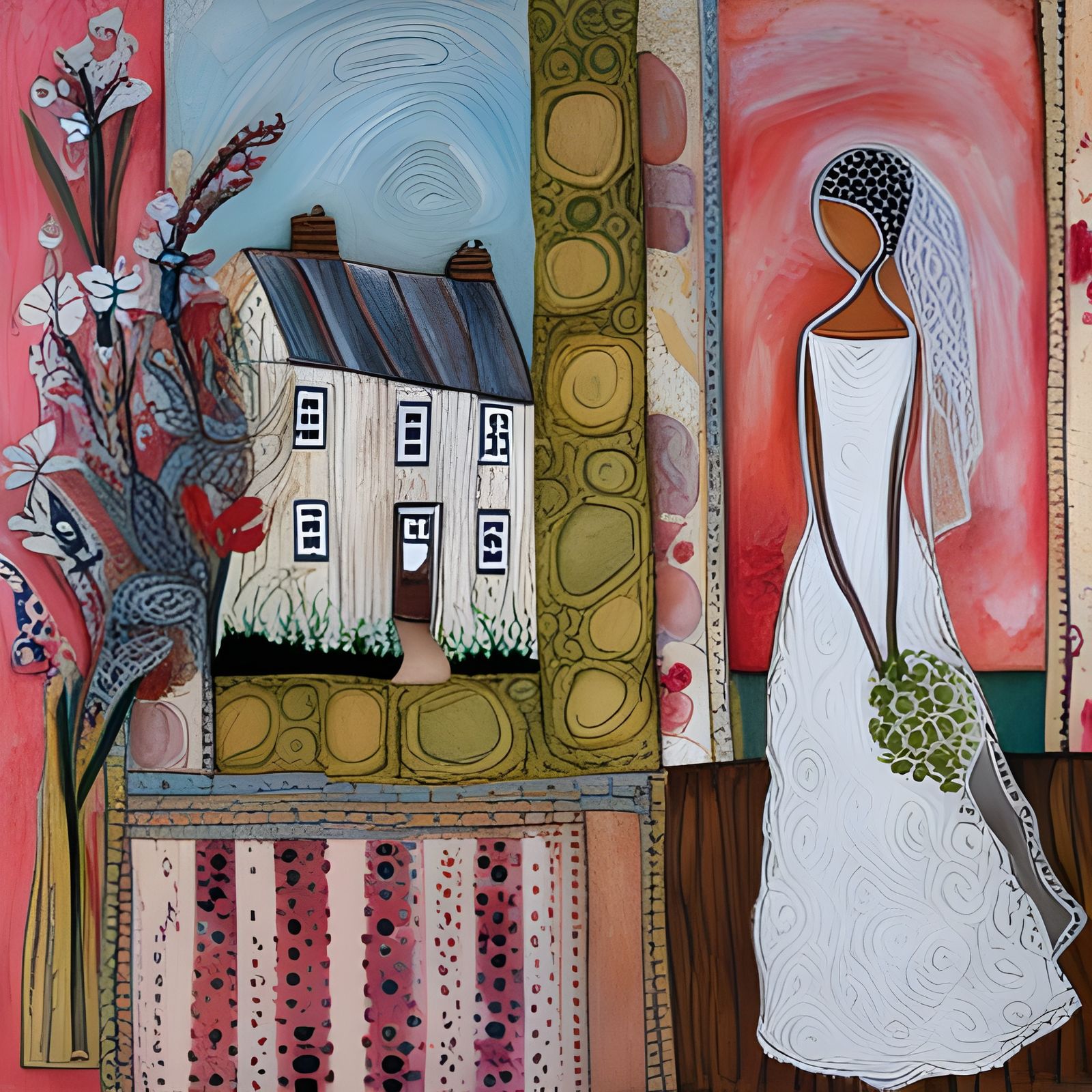 Intimate Rural Wedding in Mixed Media Collage