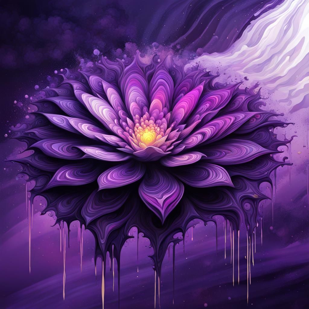 Purple Flower Graffiti Art in Polychromatic Style