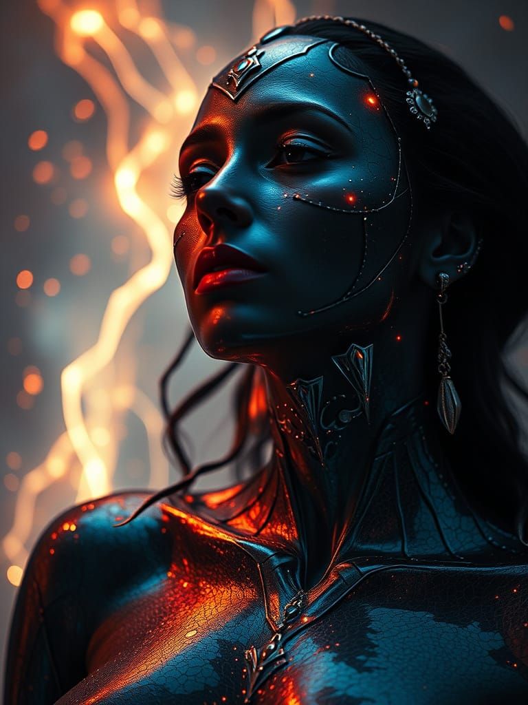 Astral Woman with Metal Skin in Vibrant Concept Art