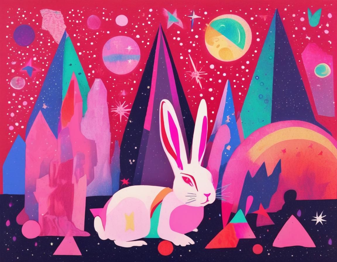 Magical Space Rabbits Risograph Print in Memphis Style