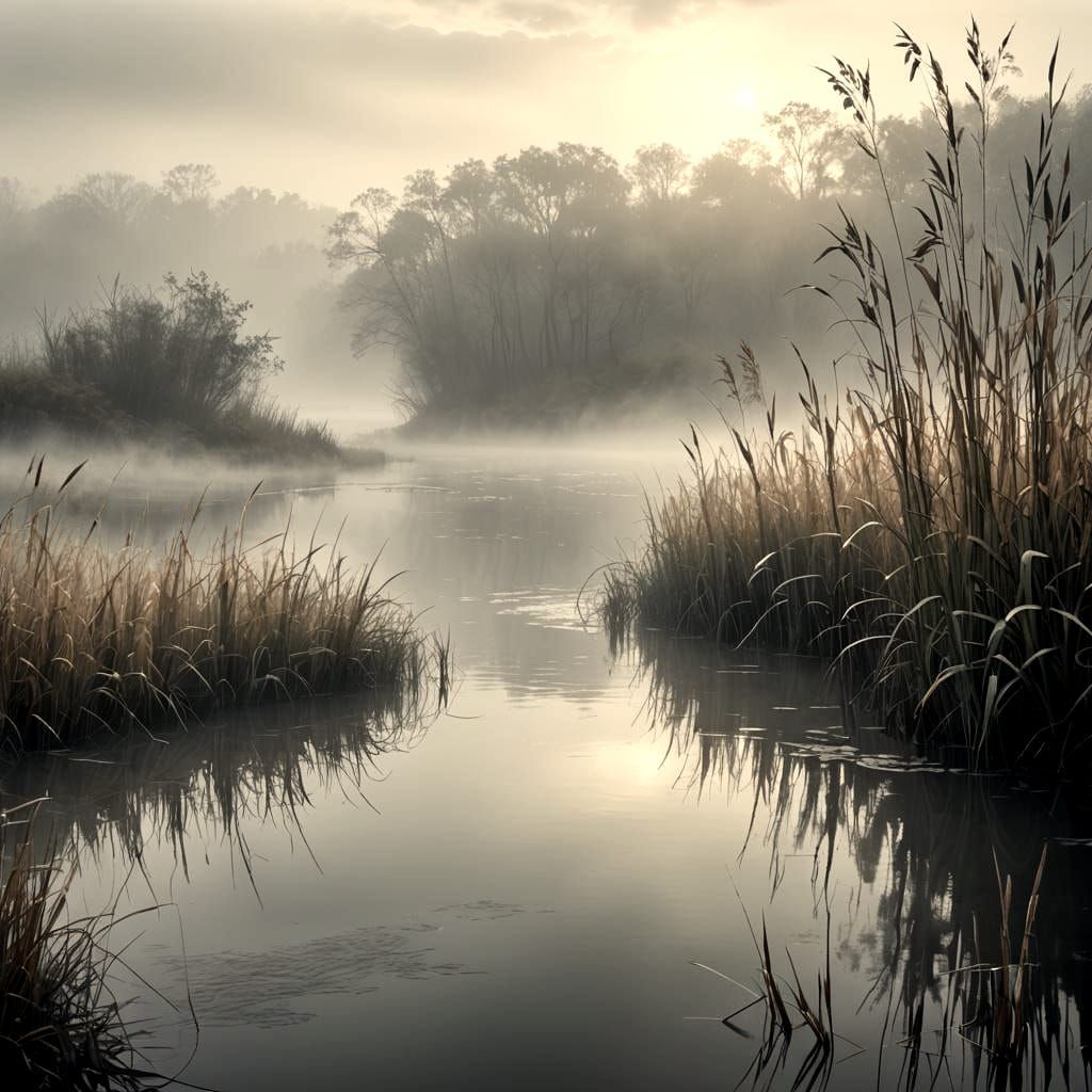 Misty Mystical Landscape with Winding River in 3D