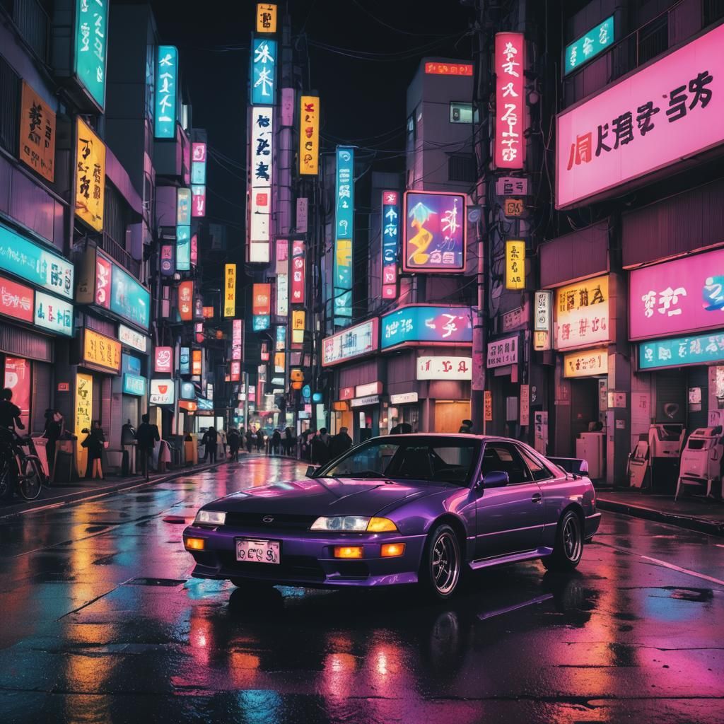 Tokyo Night Street in Synthwave Neon Style