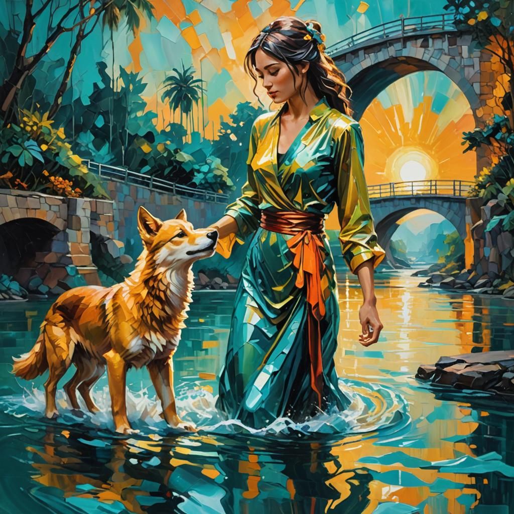 Glowing Fantasy Woman Emerges from Water