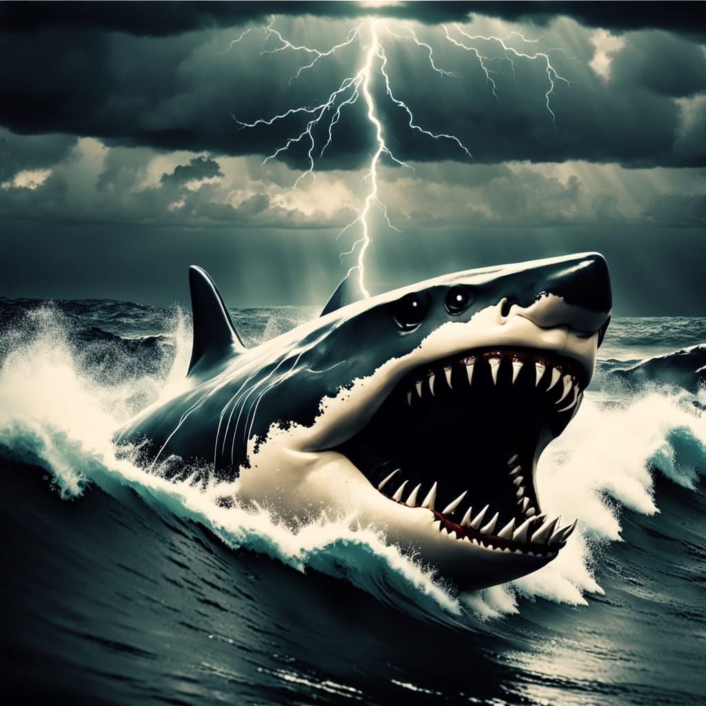 Megalodon Emerges During Storm, Cinematic Film Still