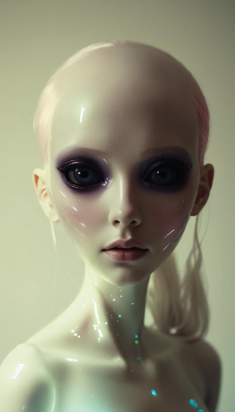 Unsettling Beauty: Surreal Figure in Cybernetic Design