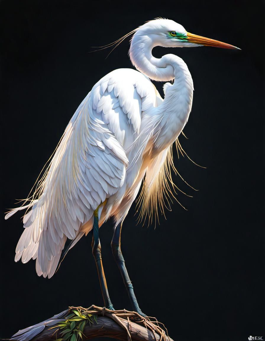 Great Egret Portrait in Detailed Digital Art Style