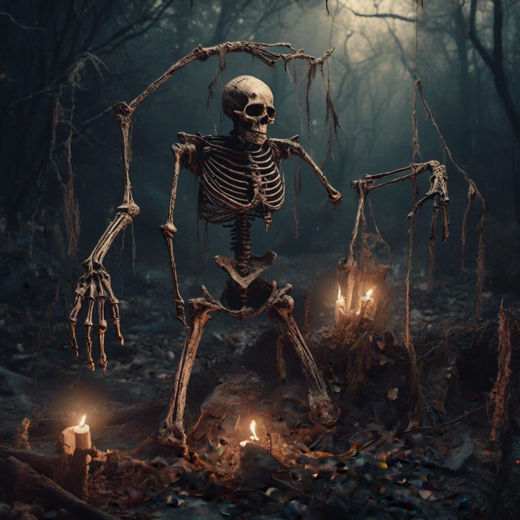 Medieval Skeleton with Morningstar in Death Metal Style