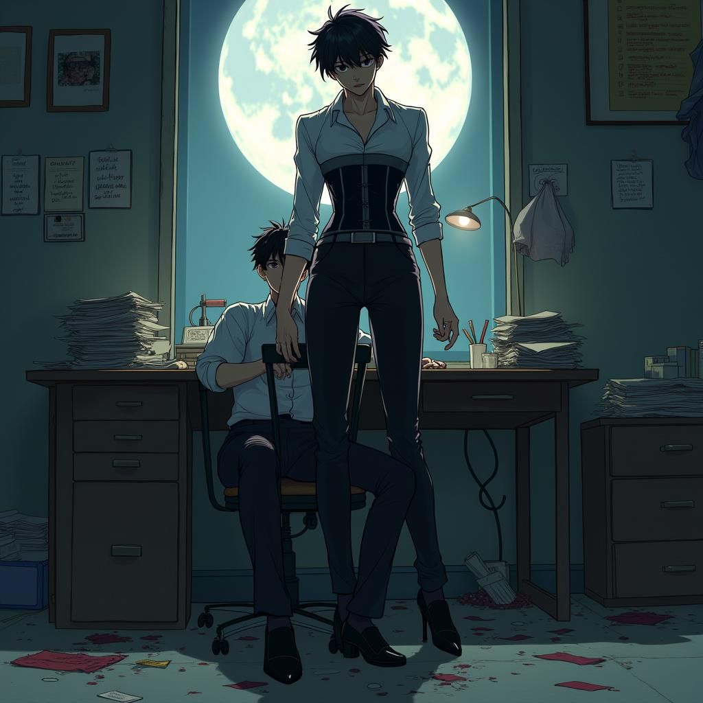 Anime High School Assassin in Corset and Heels