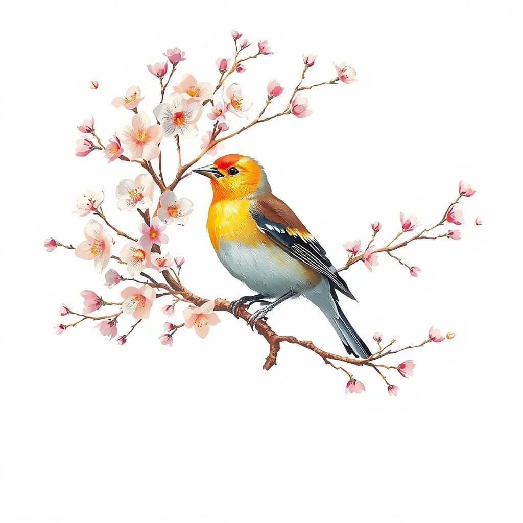 Enchanting Goldfinch Amidst Blossom Tree