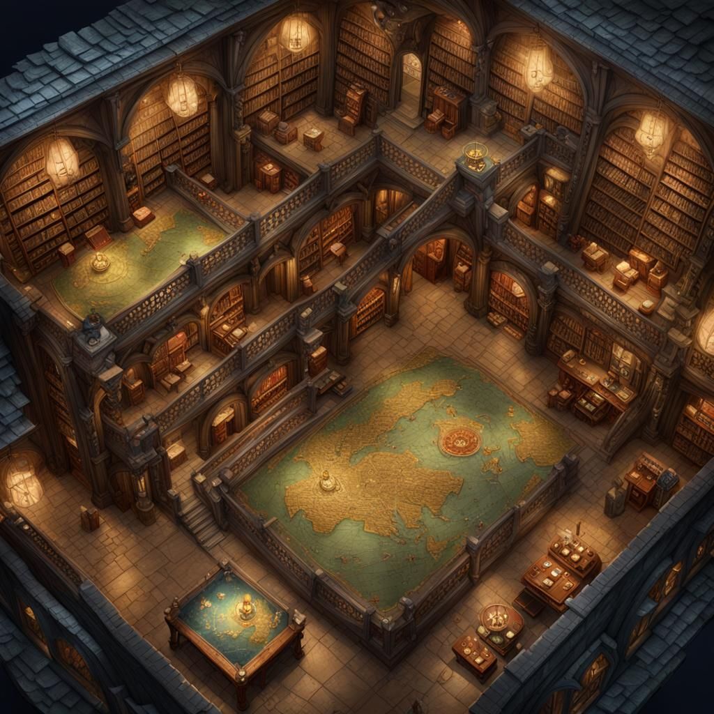 Detailed Top-Down Map of Wizard's Library