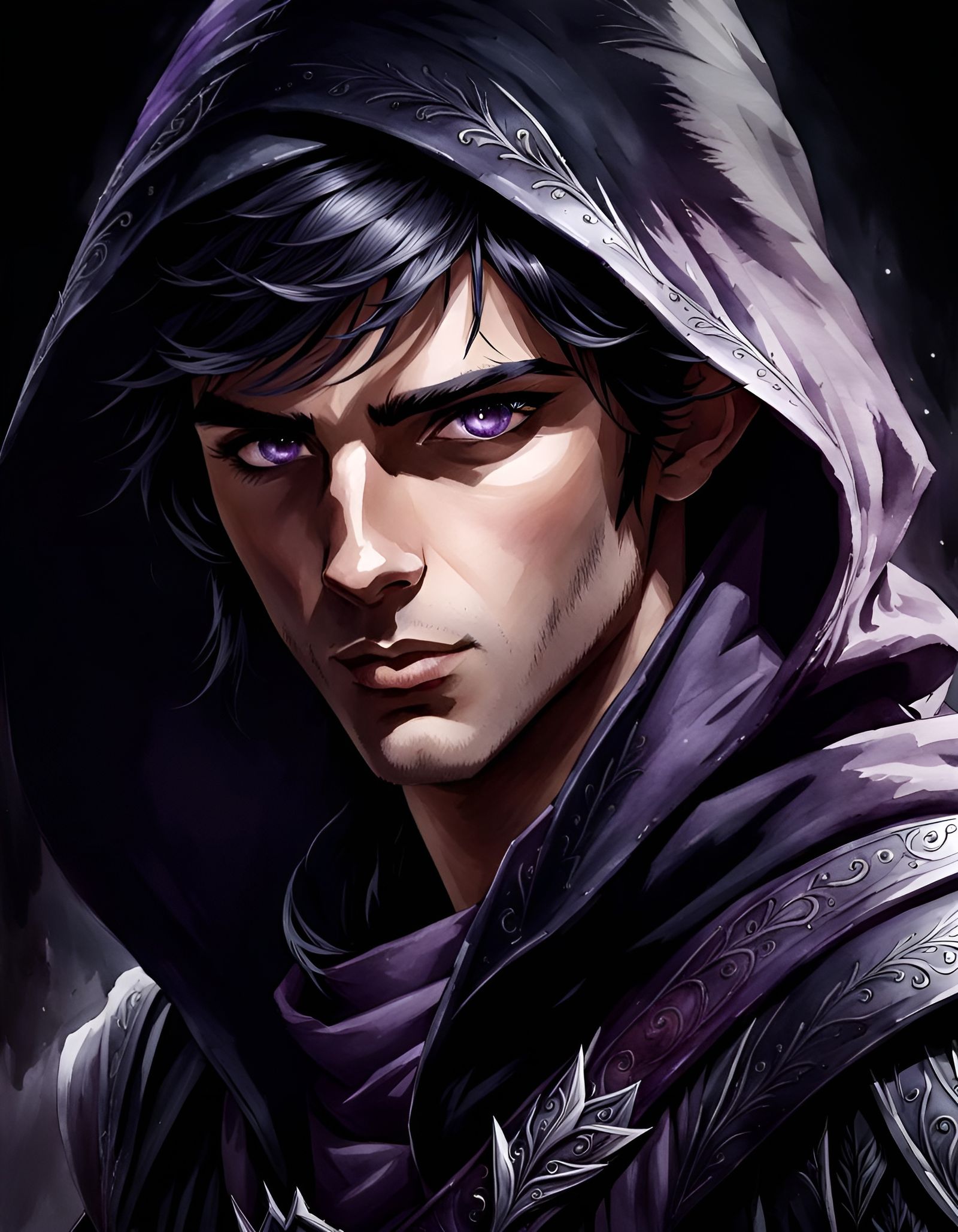 Watercolor Portrait of a Shadow Assassin