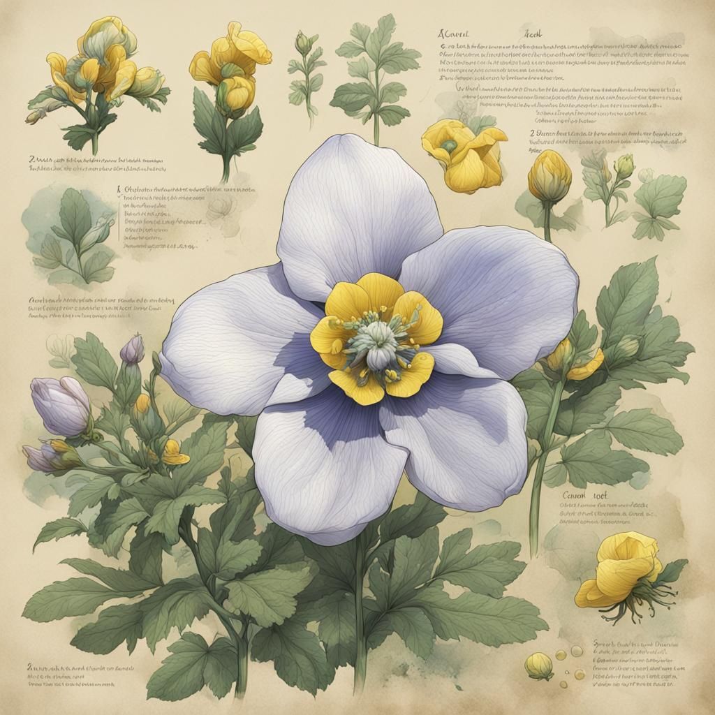 Detailed Botanical Illustration of Aconite Plant
