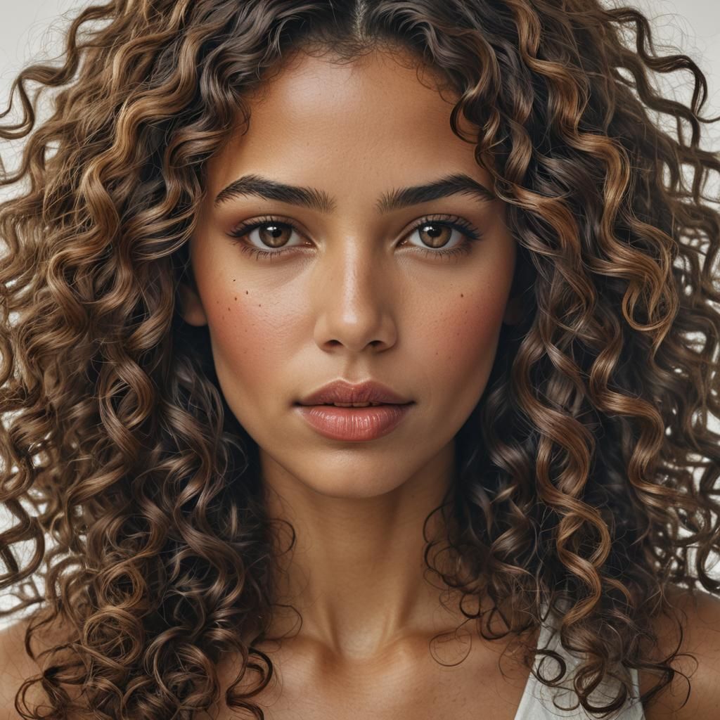 Haloed Woman Portrait with Flowing Brown Hair