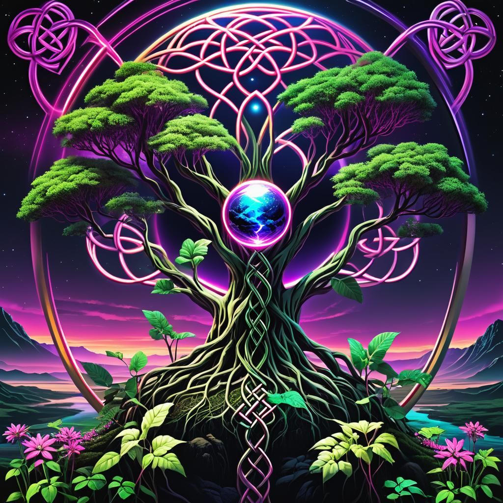 Alien Earth: Synthwave Celtic Knot Landscape