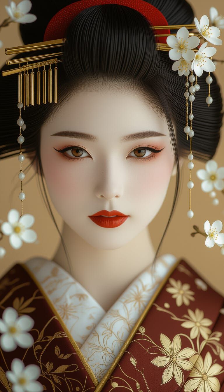 Beautiful Geisha Portrait in Sepia Tones
