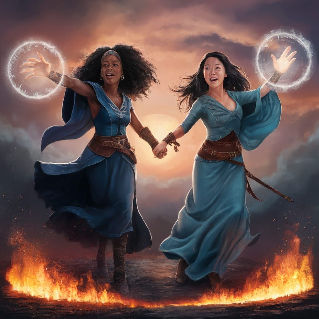 Sorceresses Unleash Magic in a Fiery Fantasy Realm