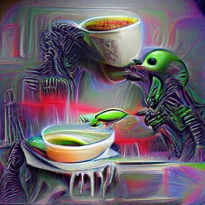 Alien Enjoys a Bowl of Soup