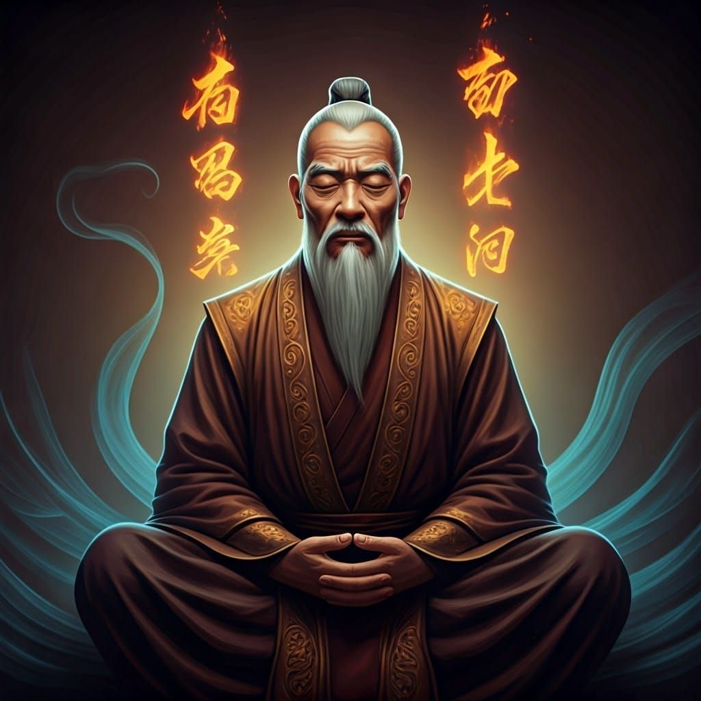 Mystical Chinese Magician Creating Calligraphy