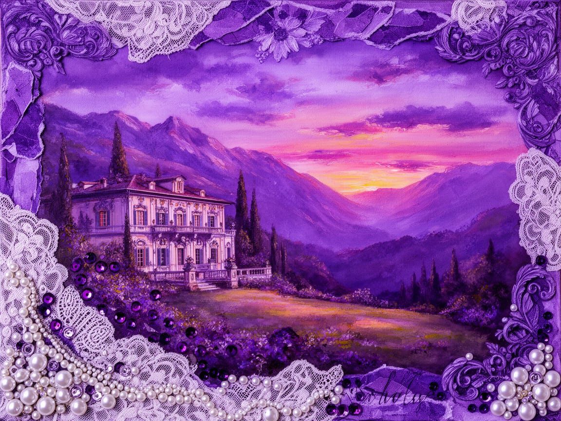 Baroque Castle Sunset in Violet Hues