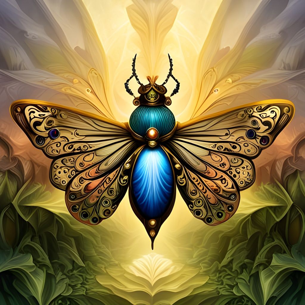 Gemstone Winged Insect in Victorian Impressionist Style