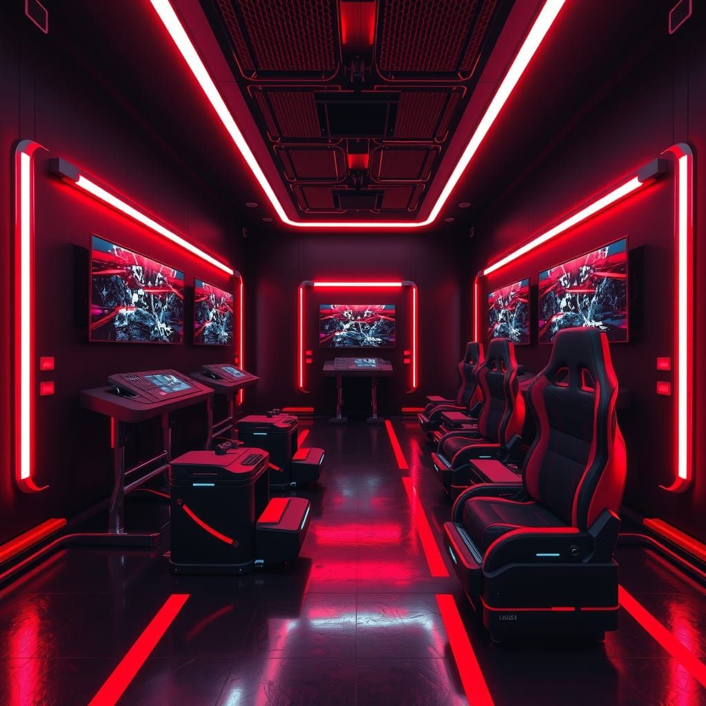 Futuristic Cyberpunk Gaming Room with Neon Lights