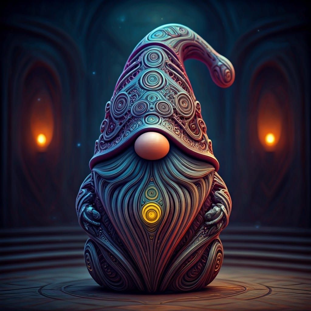 Biomechanical Garden Gnome Ornament in Fantasy Style