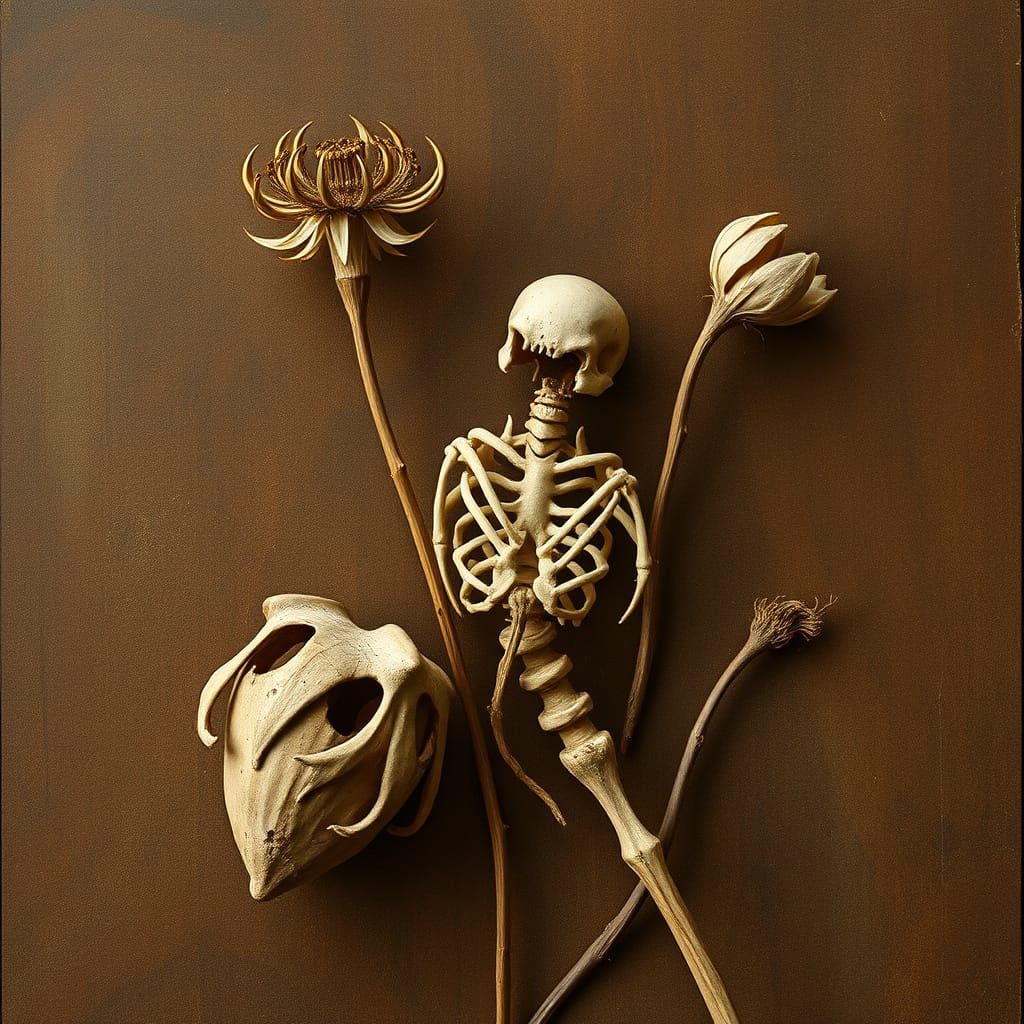 Surreal Brown Flower Skeletons in Expressionist Style