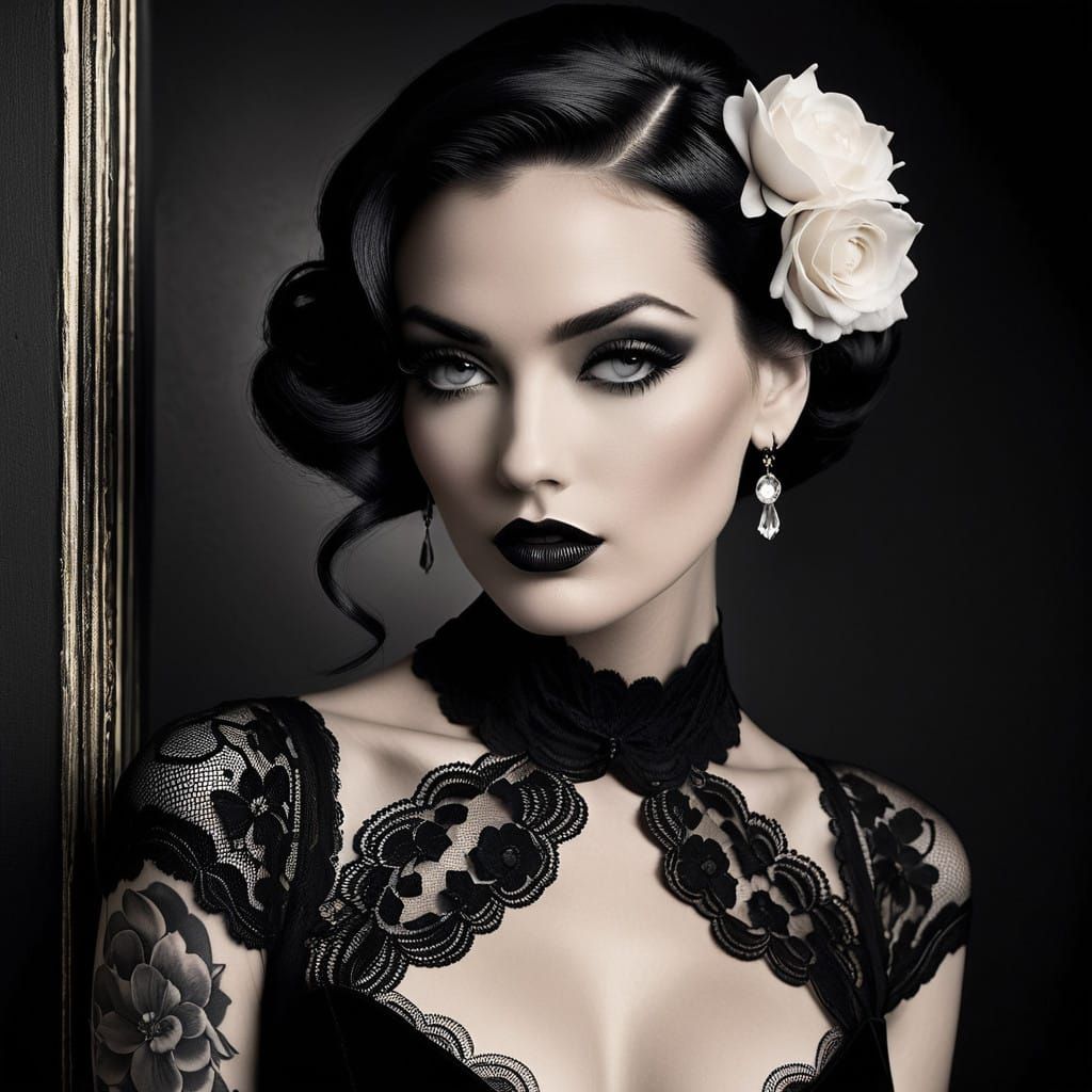 Gothic Beauty in Vintage Black Lace
