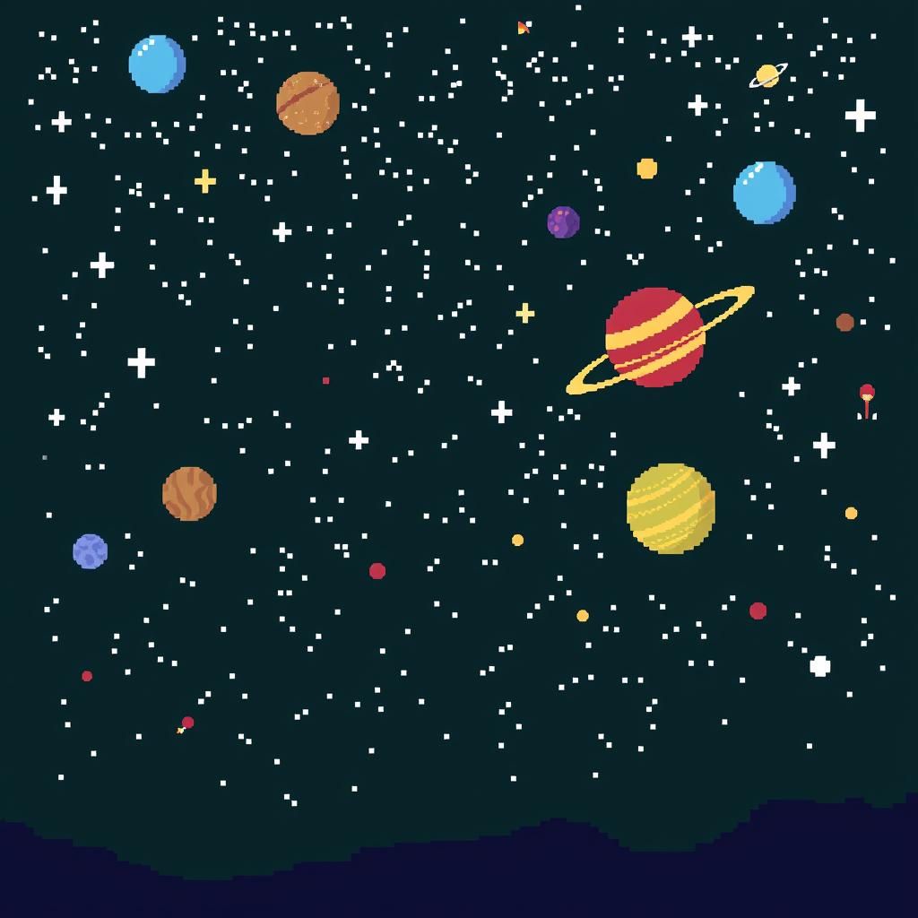 8-bit Night Sky with Stars and Planets