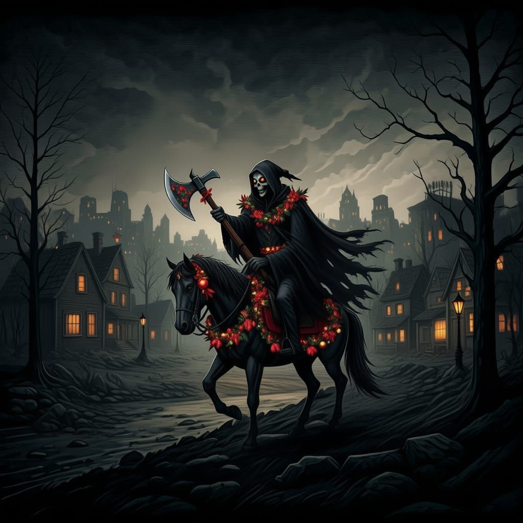 Grim Reaper Rides Horse to Abandoned Town for Christmas