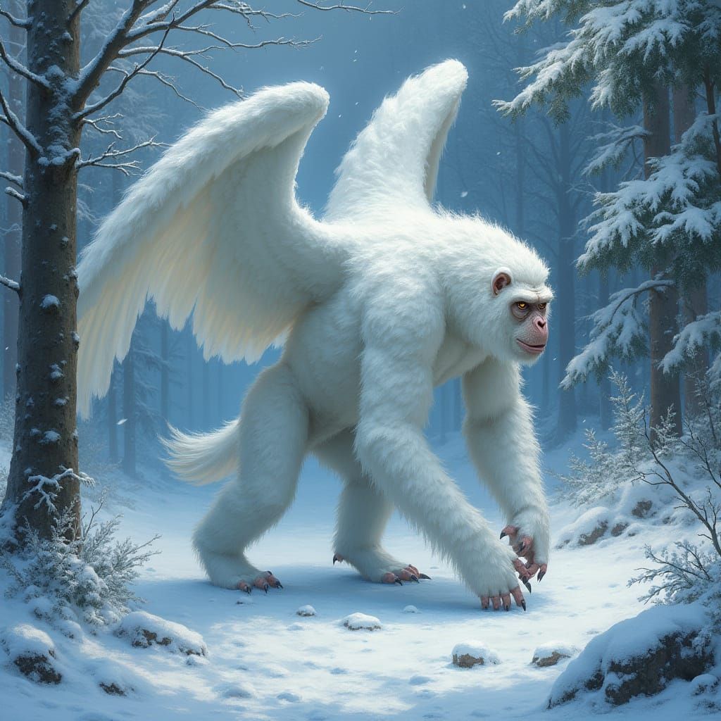 Crystal Ice Hybrid with Owl Wings and Chimpanzee Strength in...