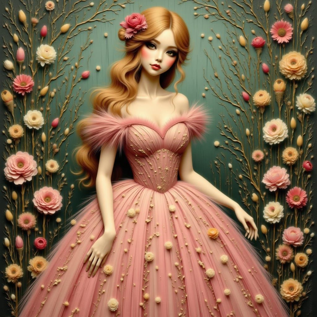 Floral Garden Girl in Art Nouveau Style