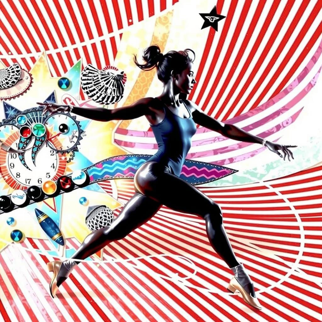 Abstract Art with Red, White, Pink, and Pale Green Stripes